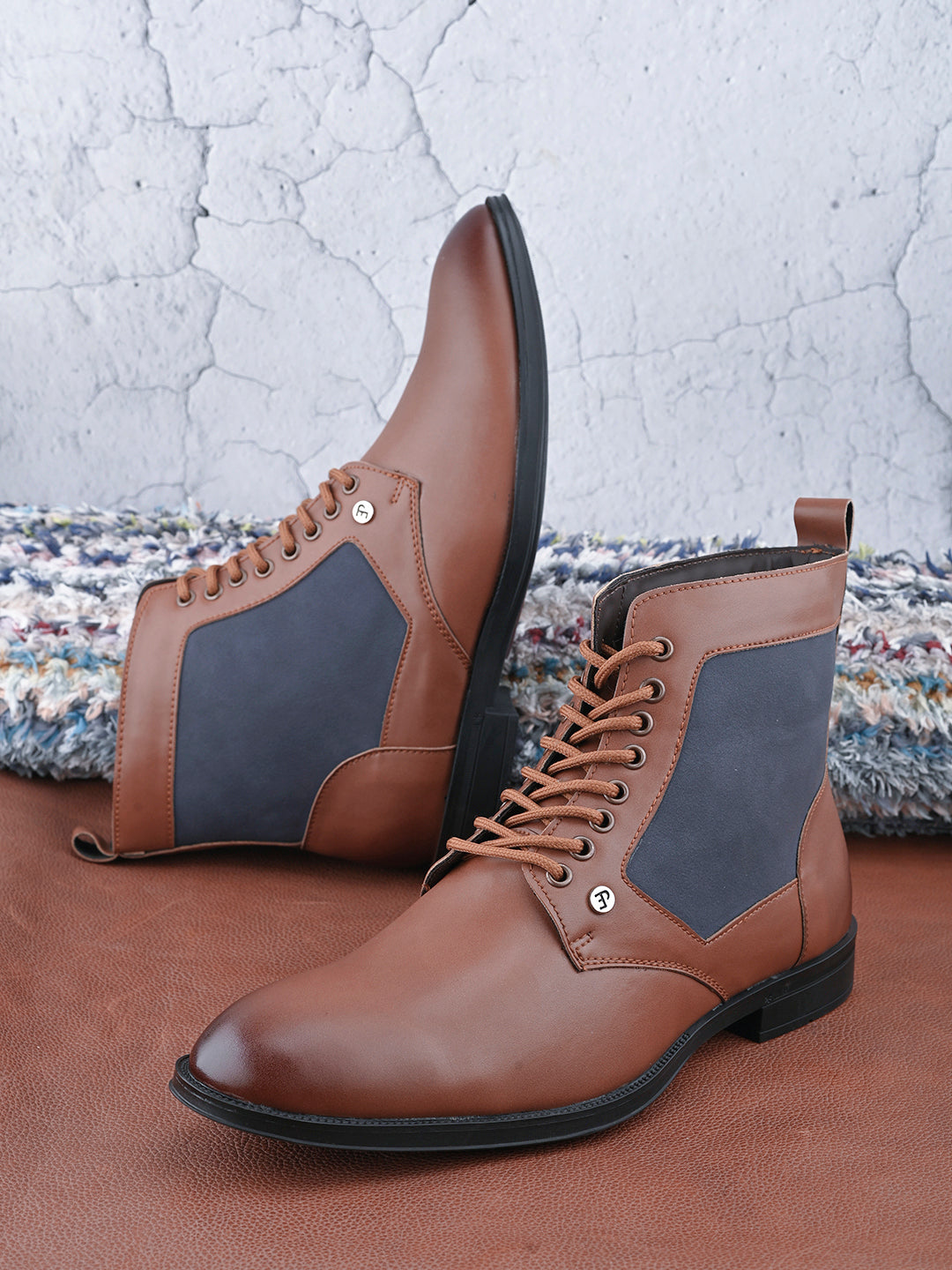 Men brown Faux Leather Casual Lace Up Boot