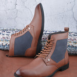 Men brown Faux Leather Casual Lace Up Boot