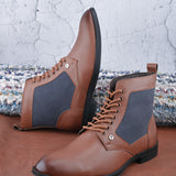 Men brown Faux Leather Casual Lace Up Boot