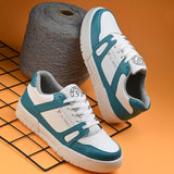 White & Blue Lace-Up Platform Heel Sneakers