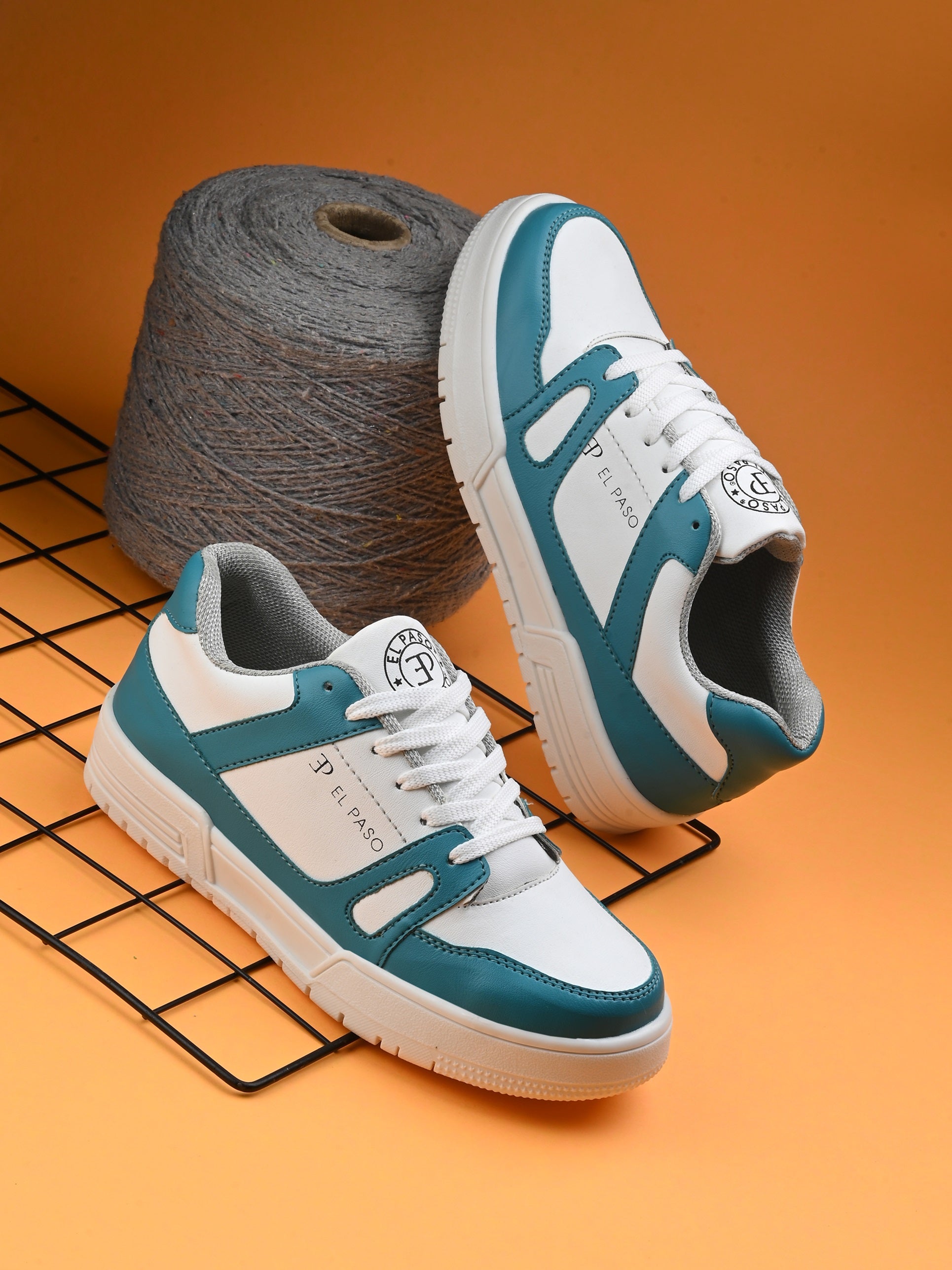 White & Blue Lace-Up Platform Heel Sneakers