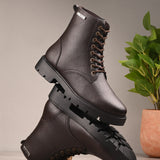 Brown Lace-Up Block Heel Boots