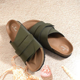 Olive Men's casual flat heel strap sandal with slip-on closure