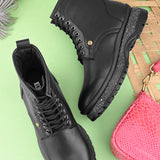 EL PASO Women Faux Leather Casual Lace Up Boots