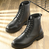 Brown Lace-Up Block Heel Boots