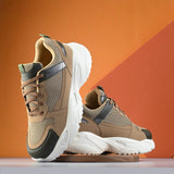 Men Beige Faux Leather Casual lace-up Sneakers