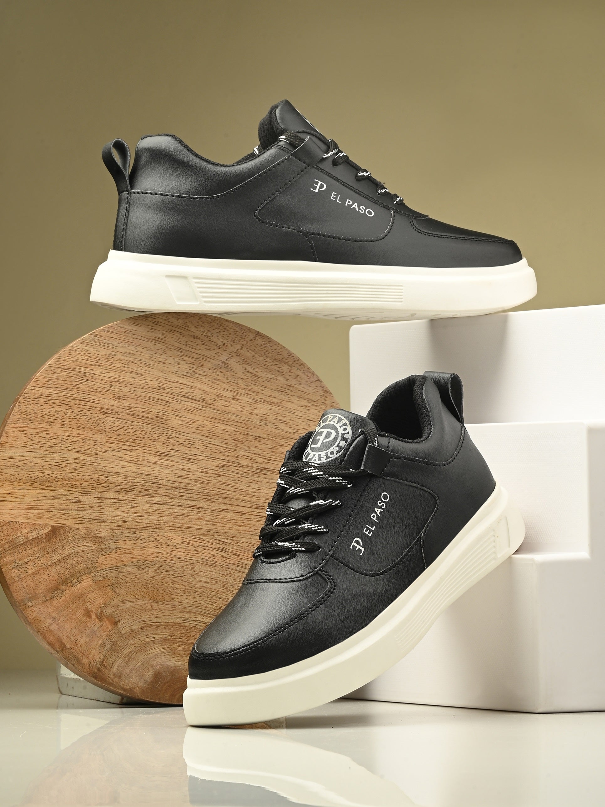Black Lace-Up Platform Heel Sneakers