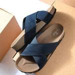 Blue Men's casual flat heel criss-cross sandal