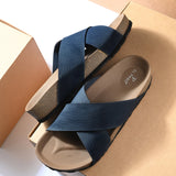 Blue Men's casual flat heel criss-cross sandal
