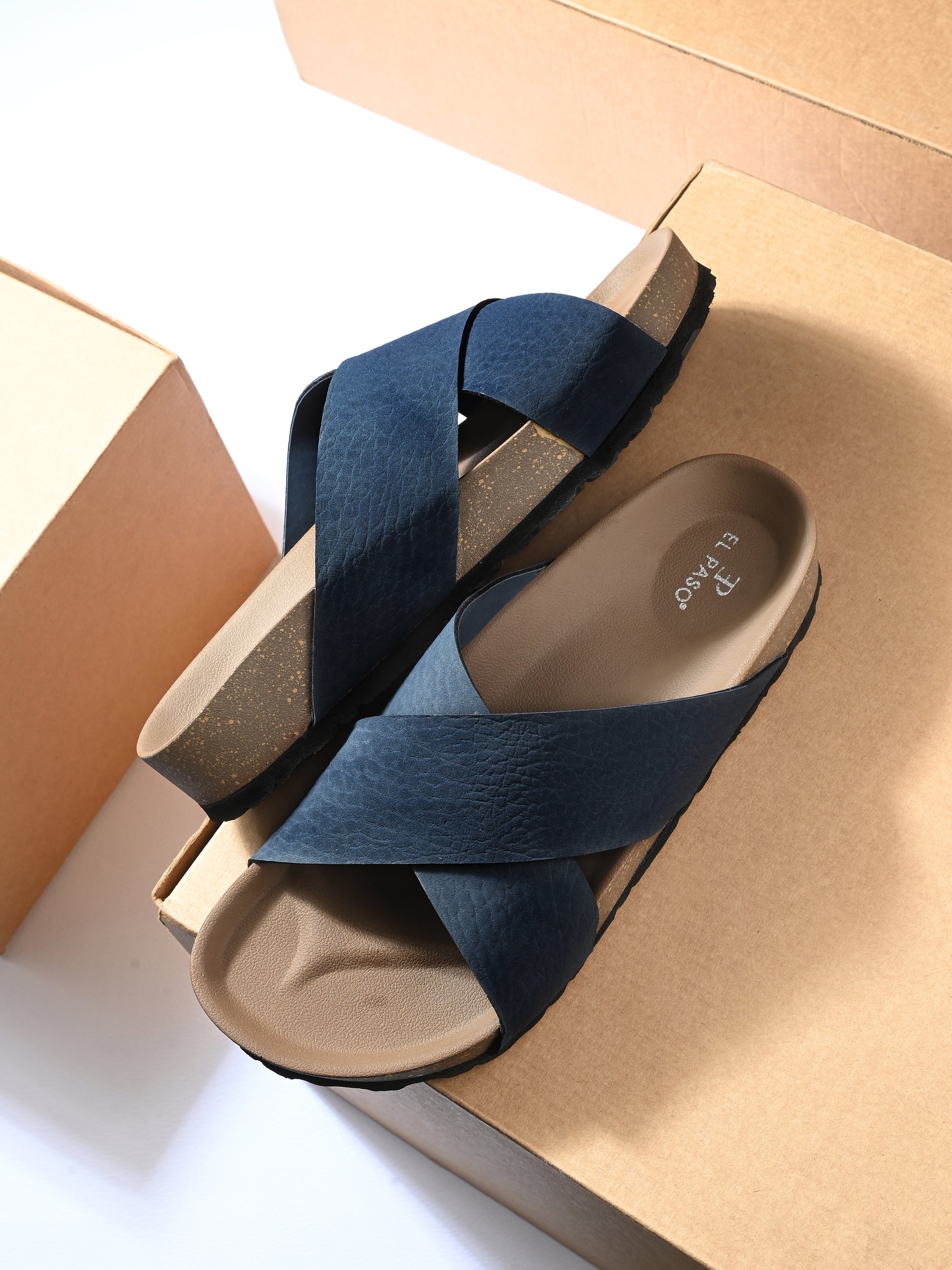 Blue Men's casual flat heel criss-cross sandal