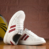White & Red Casual Lace-Up Platform Heel Sneakers