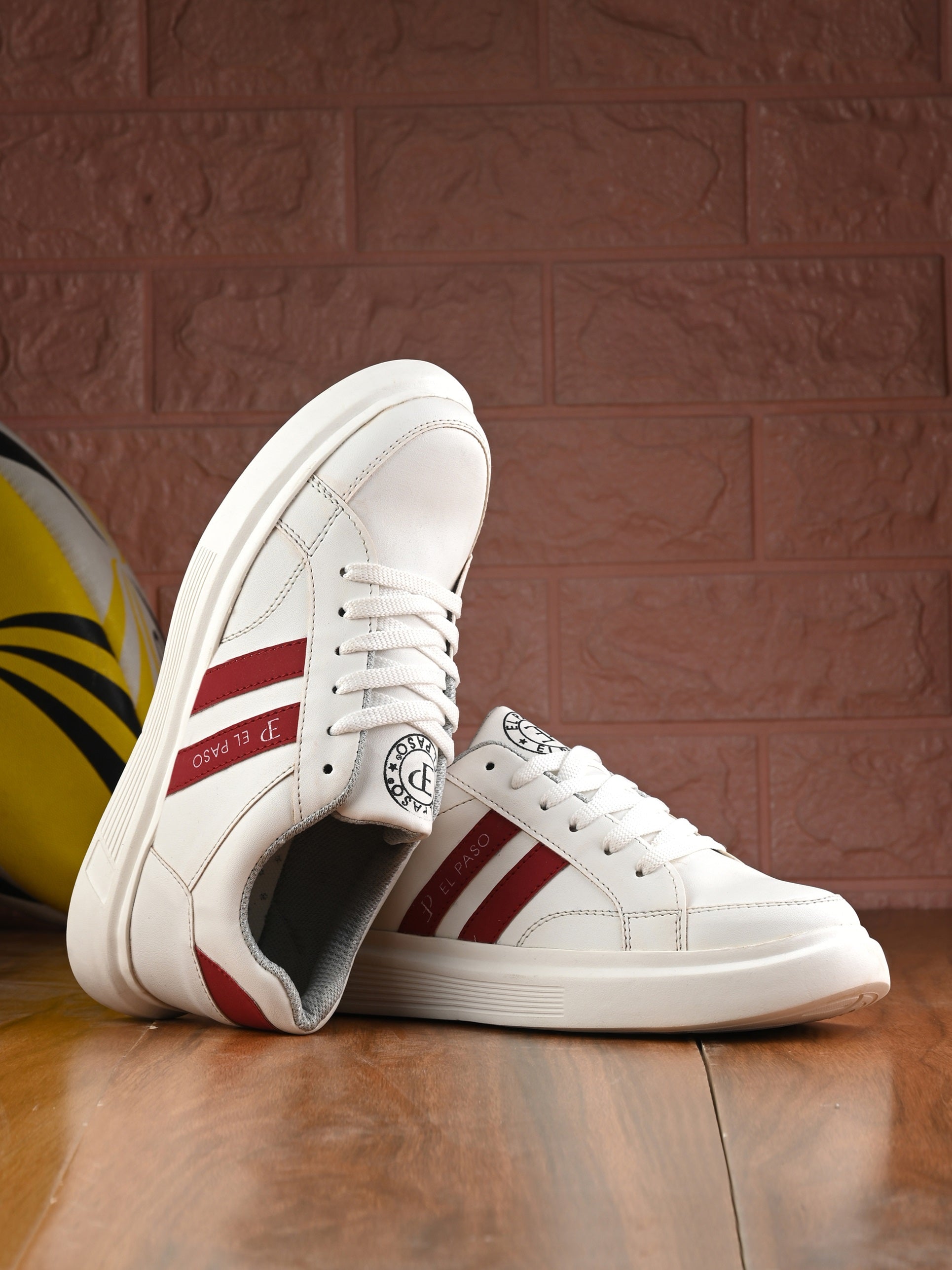 White & Red Casual Lace-Up Platform Heel Sneakers