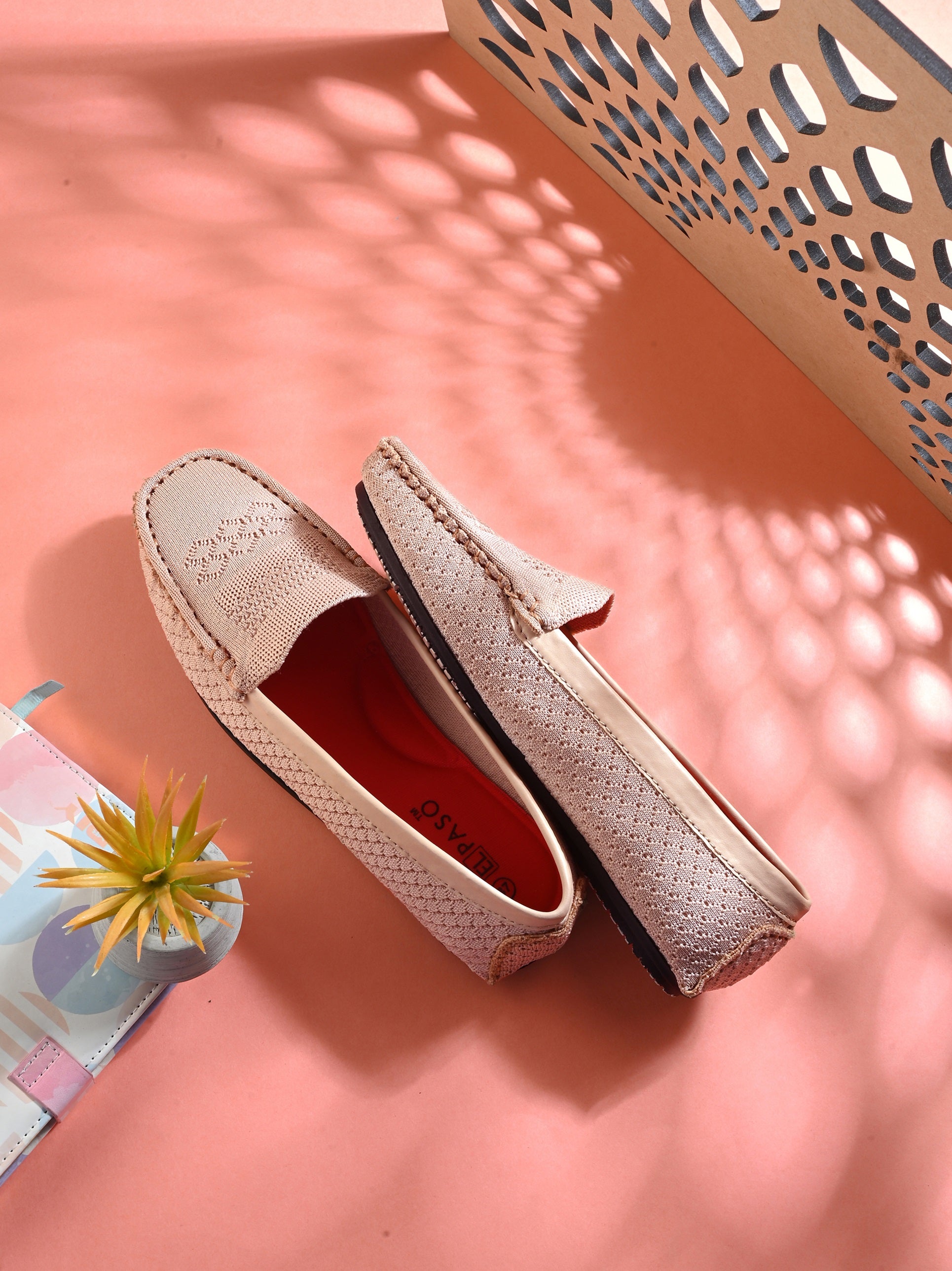 Stylish pink Leather Casual Slip On woven loafer with textured design