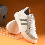 White & Beige Casual Lace-Up Platform Heel Sneakers