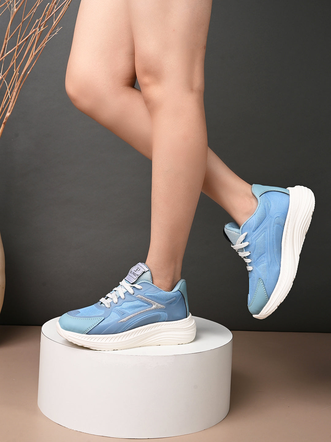 Solid Round Toe Sneakers for Women in blue and white with a simple, sleek design for a versatile and stylish look.