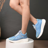 Solid Round Toe Sneakers for Women in blue and white with a simple, sleek design for a versatile and stylish look.