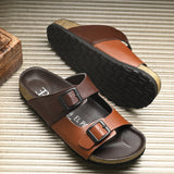 Elegant Sandstone Leather Slip-On Sandals - El Paso Fashion
