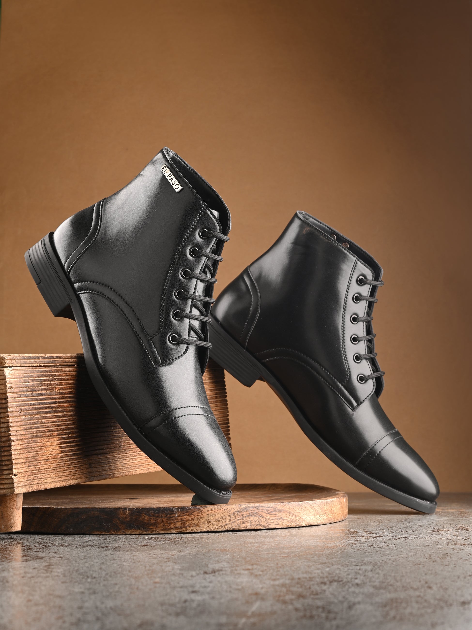 Black Lace-Up Block Heel Boots