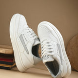 White Lace-Up Platform Heel Sneakers