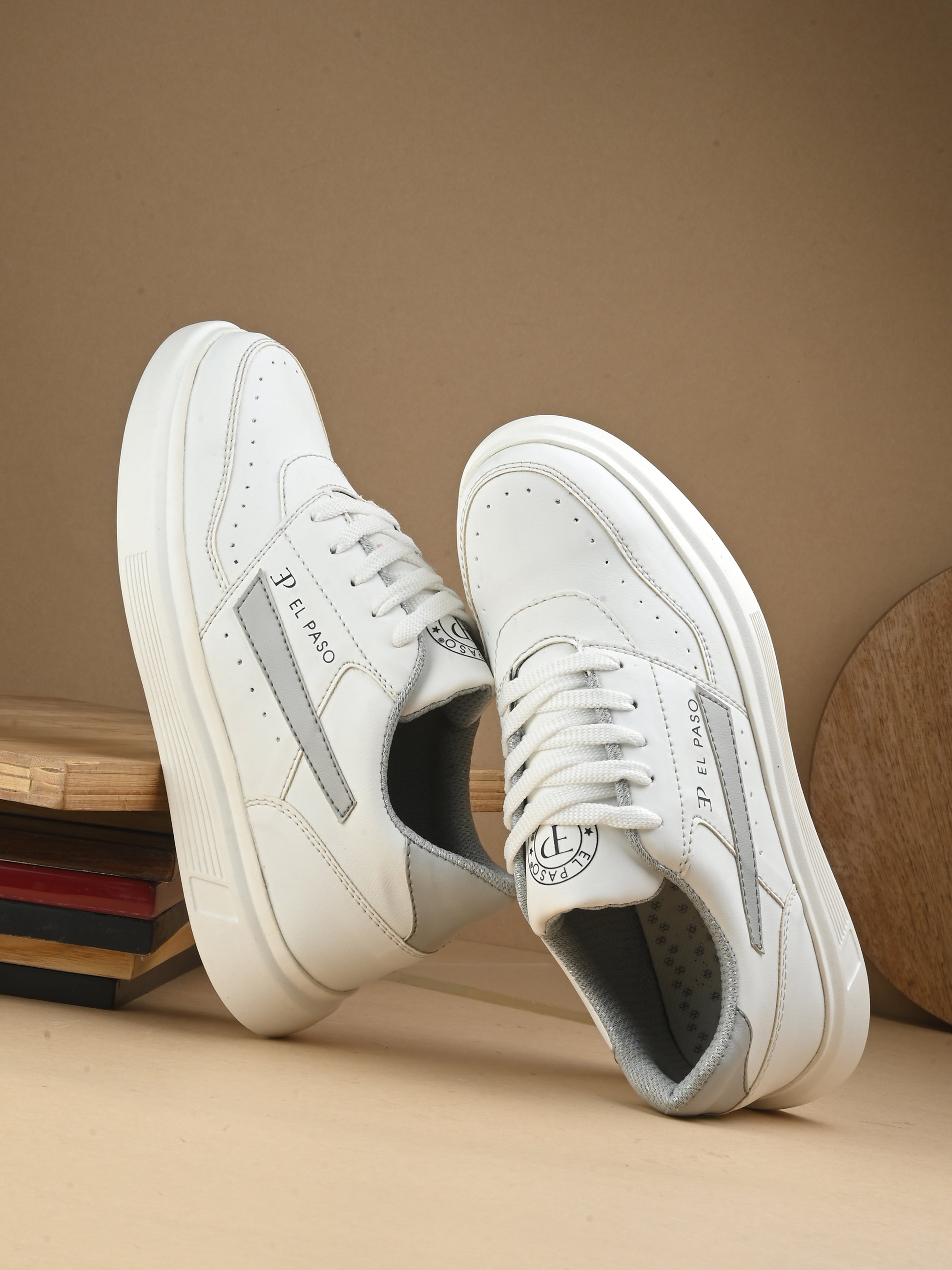 White Lace-Up Platform Heel Sneakers
