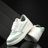 White & Green Lace-Up Platform Heel Sneakers