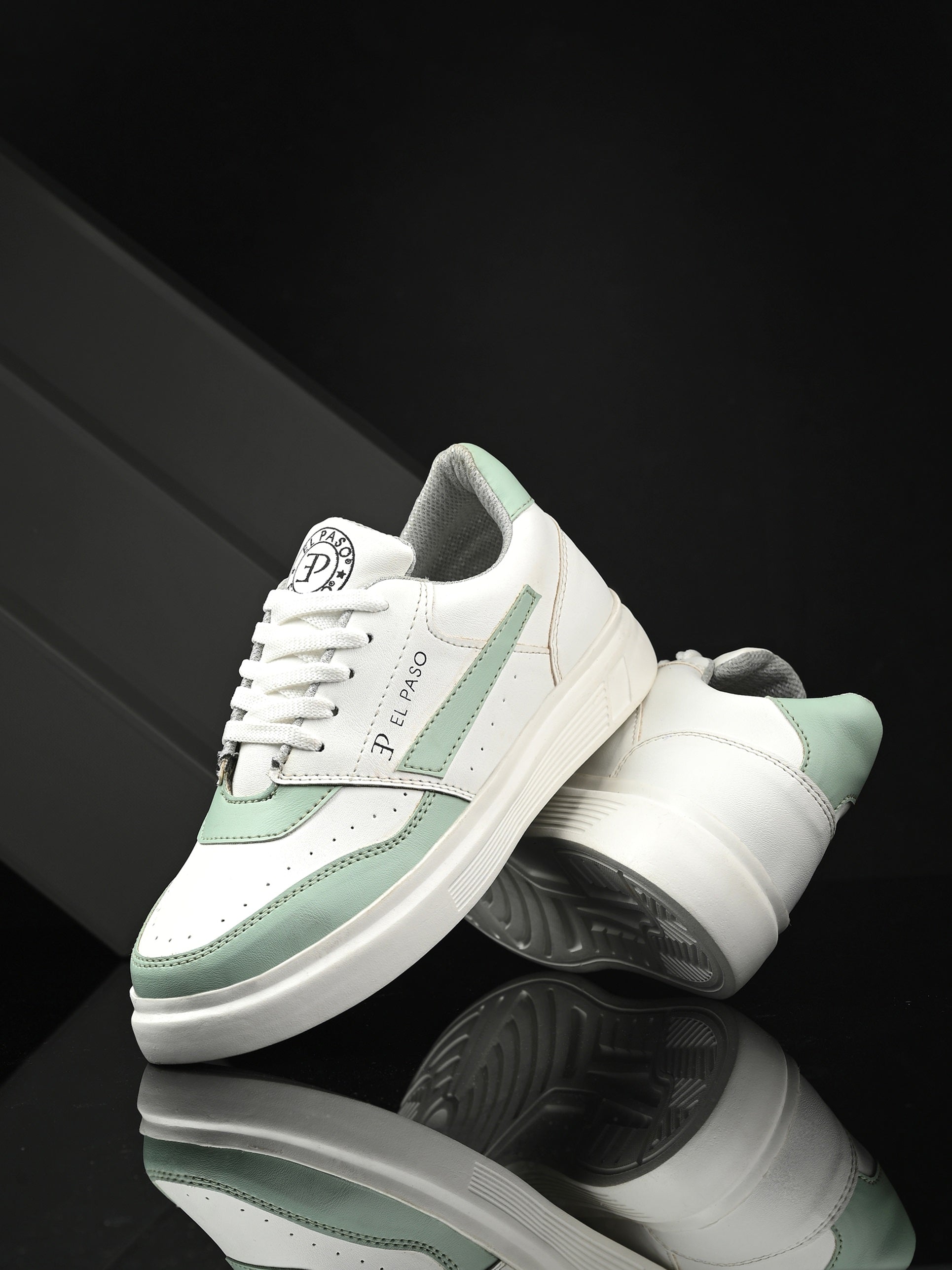 White & Green Lace-Up Platform Heel Sneakers