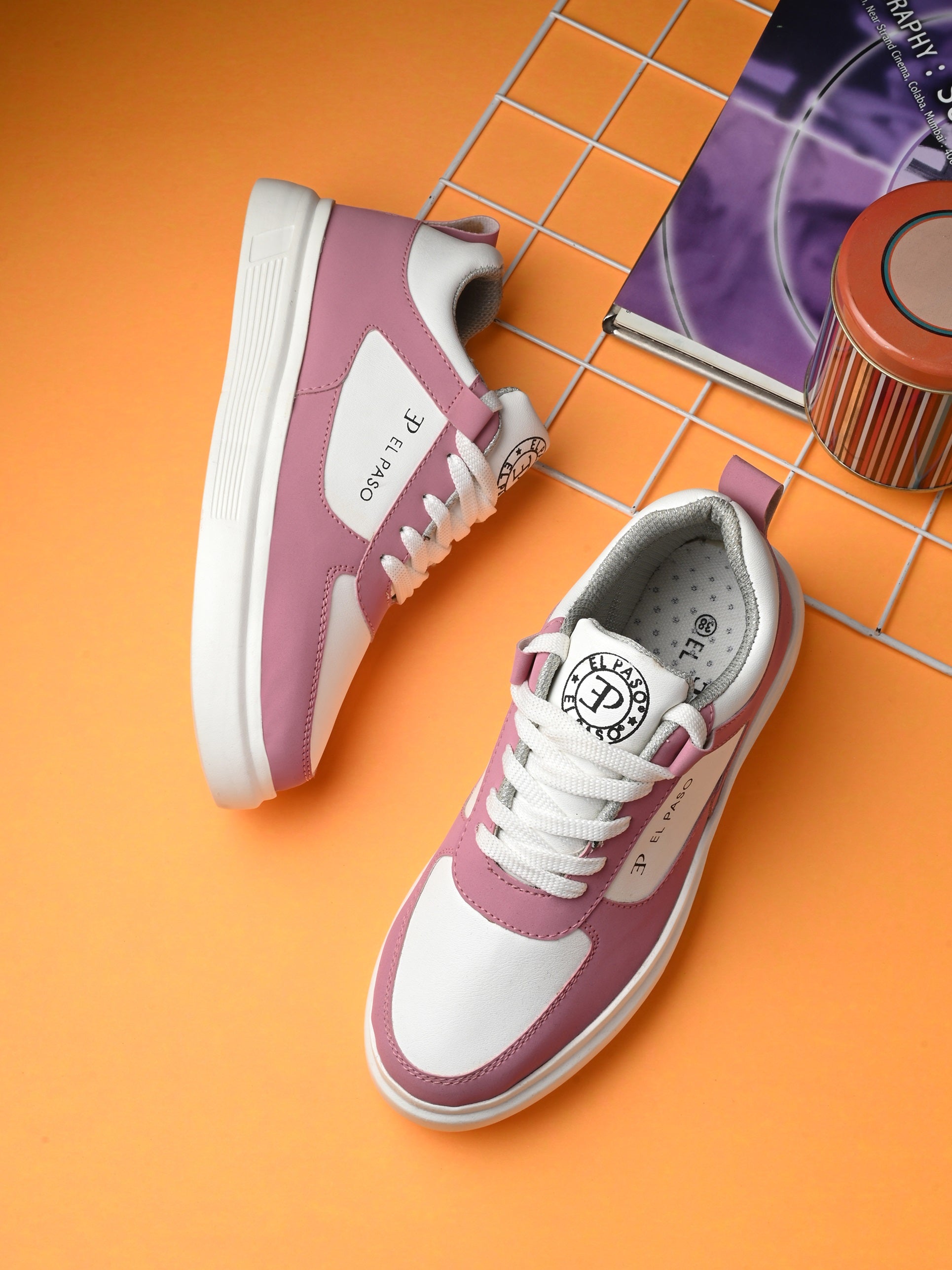 Pink Lace-Up Platform Heel Sneakers