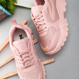 Pink Lace-Up Women Sneakers with a trendy design for comfort and style.