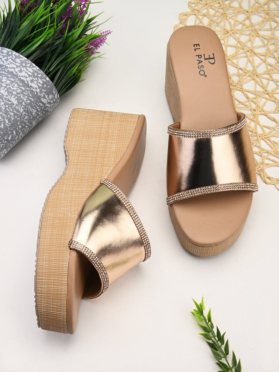Metallic Slip-On Wedge Heels For Women