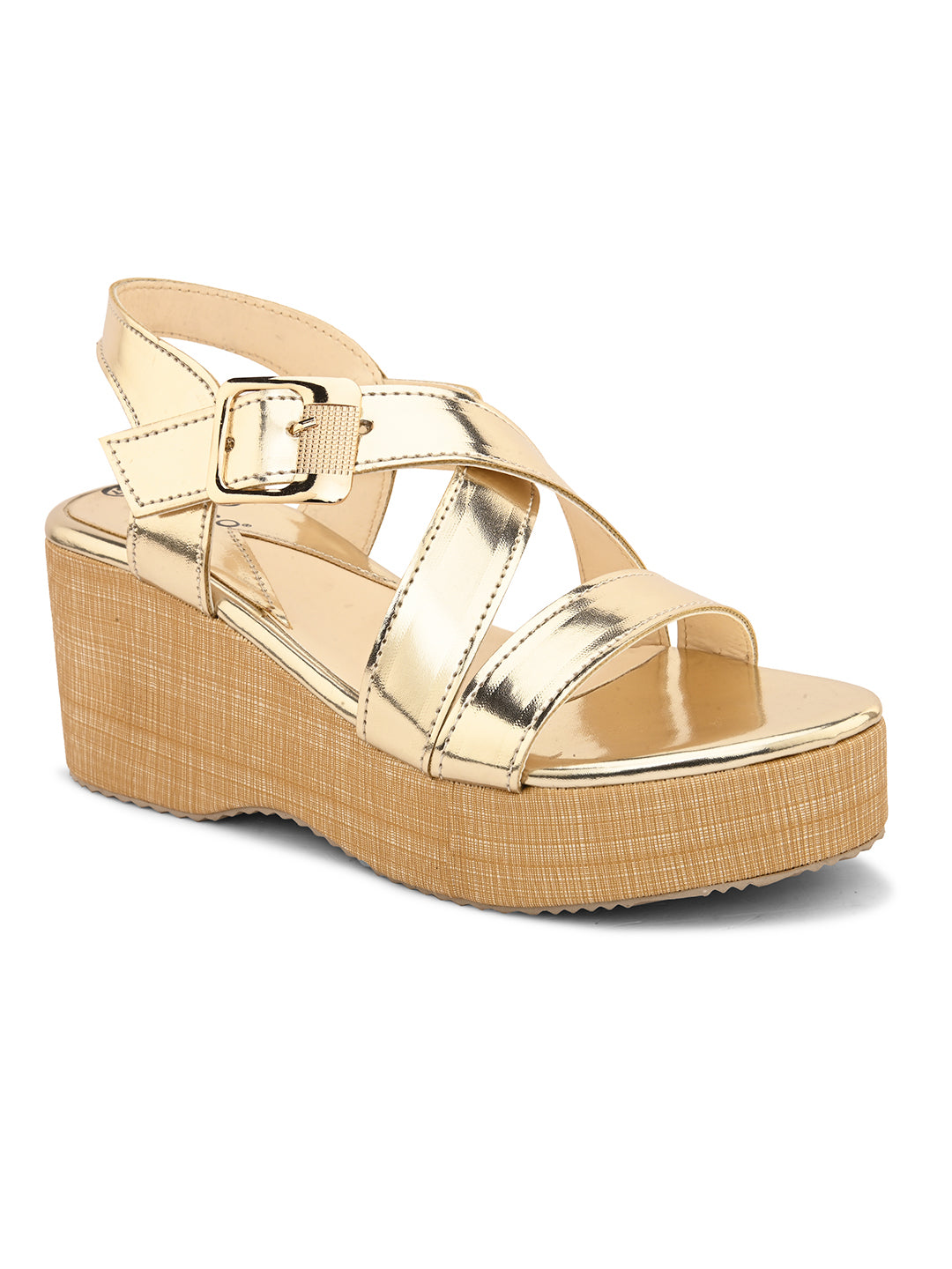Criss-Cross Shiny Metallic Wedge Heels For Women