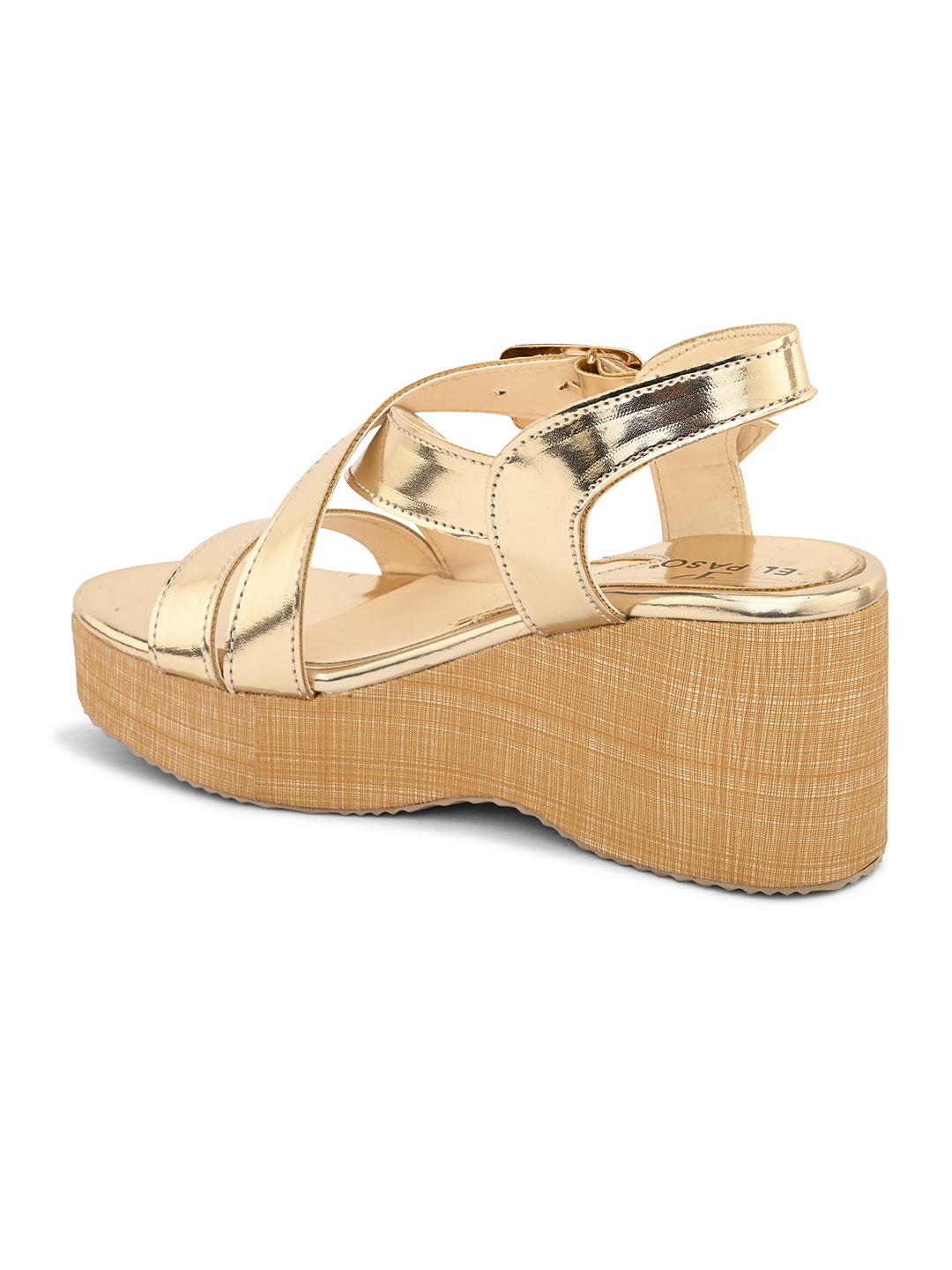 Criss-Cross Shiny Metallic Wedge Heels For Women