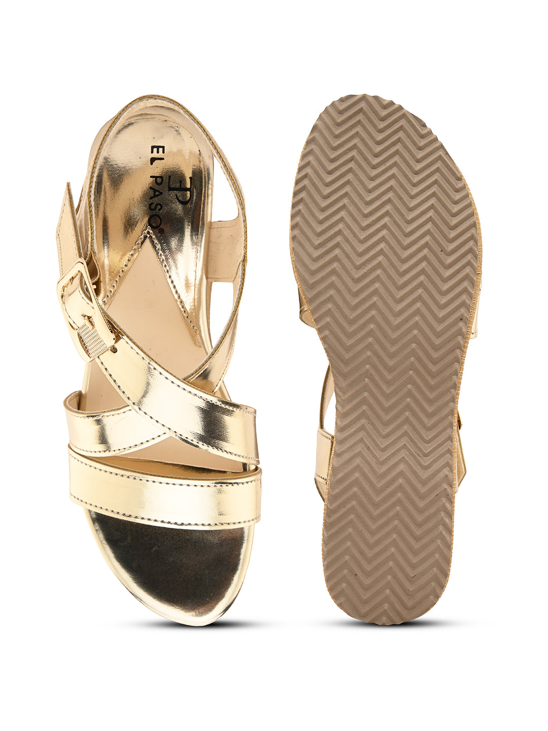 Criss-Cross Shiny Metallic Wedge Heels For Women