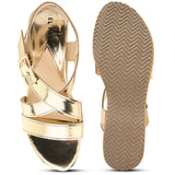 Criss-Cross Shiny Metallic Wedge Heels For Women
