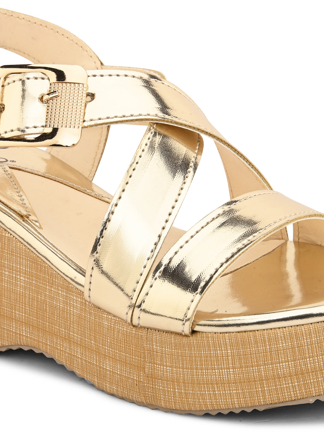 Criss-Cross Shiny Metallic Wedge Heels For Women