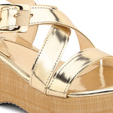 Criss-Cross Shiny Metallic Wedge Heels For Women