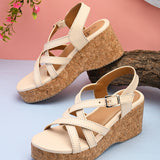 Off White Strap Wedge Heels For Women