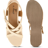 Off White Strap Wedge Heels For Women