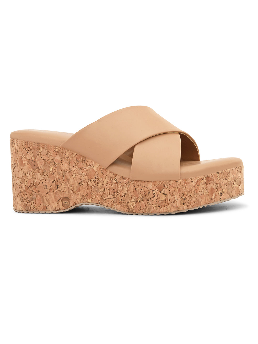 Peach Criss-Cross Wedge Platform Heels For Women
