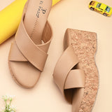 Peach Criss-Cross Wedge Platform Heels For Women