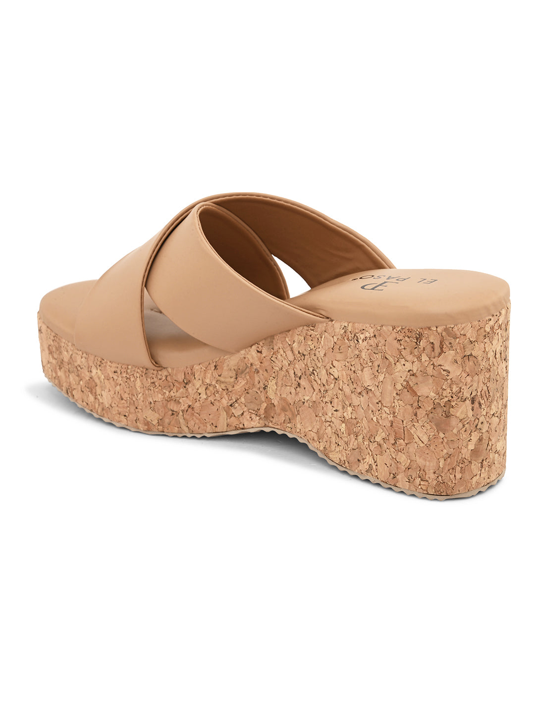 Peach Criss-Cross Wedge Platform Heels For Women