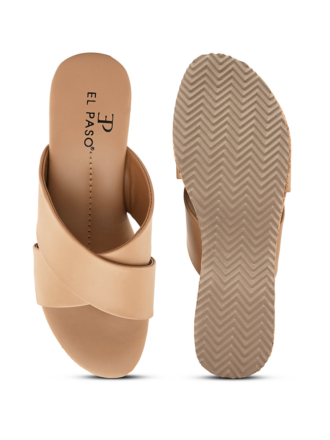 Peach Criss-Cross Wedge Platform Heels For Women