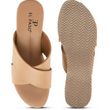 Peach Criss-Cross Wedge Platform Heels For Women