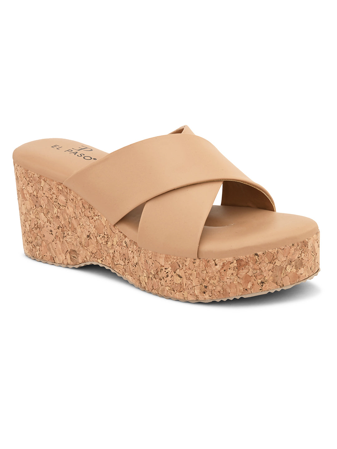 Peach Criss-Cross Wedge Platform Heels For Women