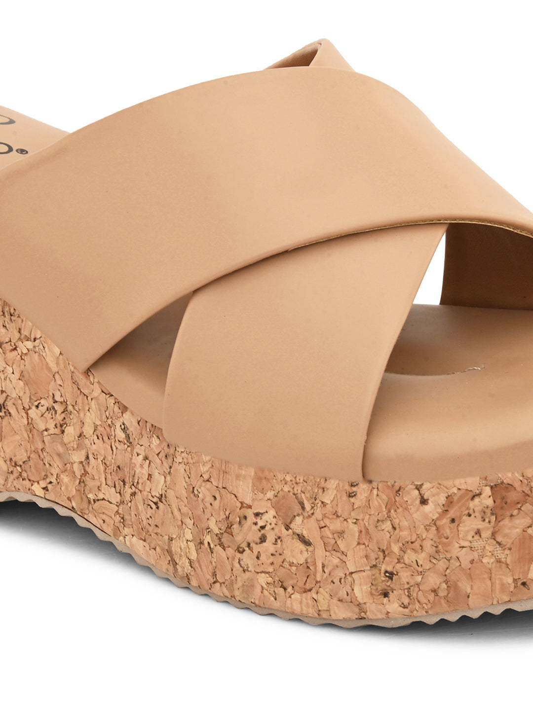 Peach Criss-Cross Wedge Platform Heels For Women