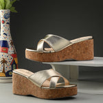 Criss-Cross Metallic Wedge Heels For Women