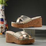Criss-Cross Metallic Wedge Heels For Women