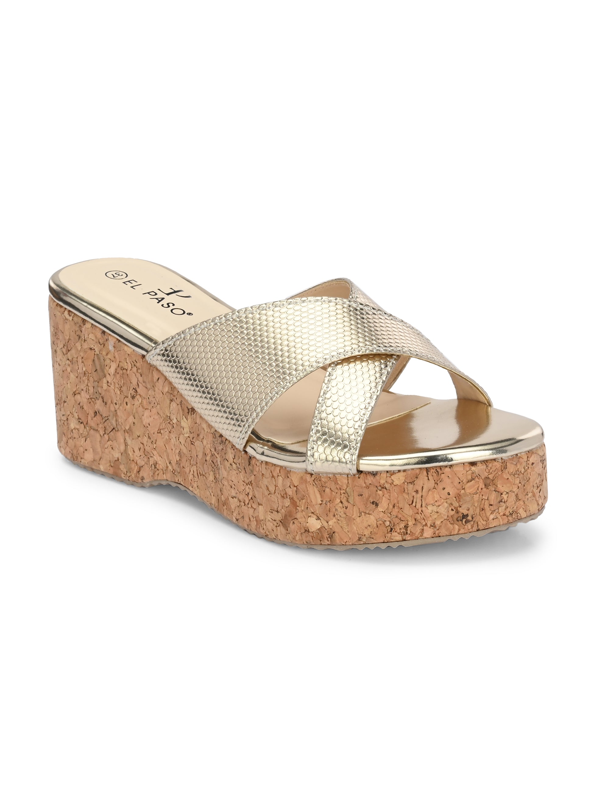 Criss-Cross Metallic Wedge Heels For Women