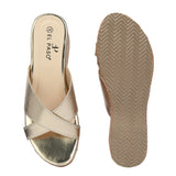 Criss-Cross Metallic Wedge Heels For Women