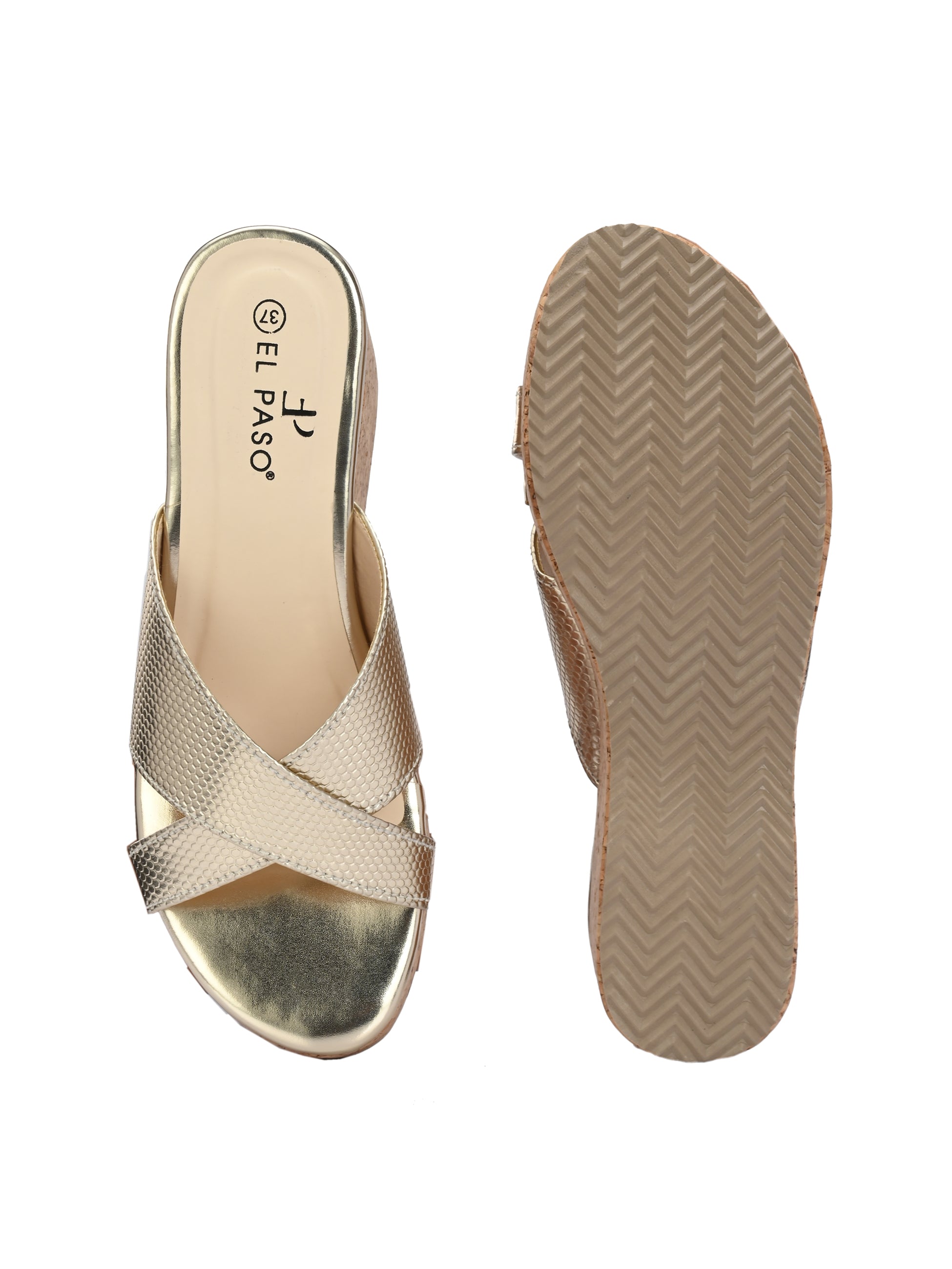 Criss-Cross Metallic Wedge Heels For Women