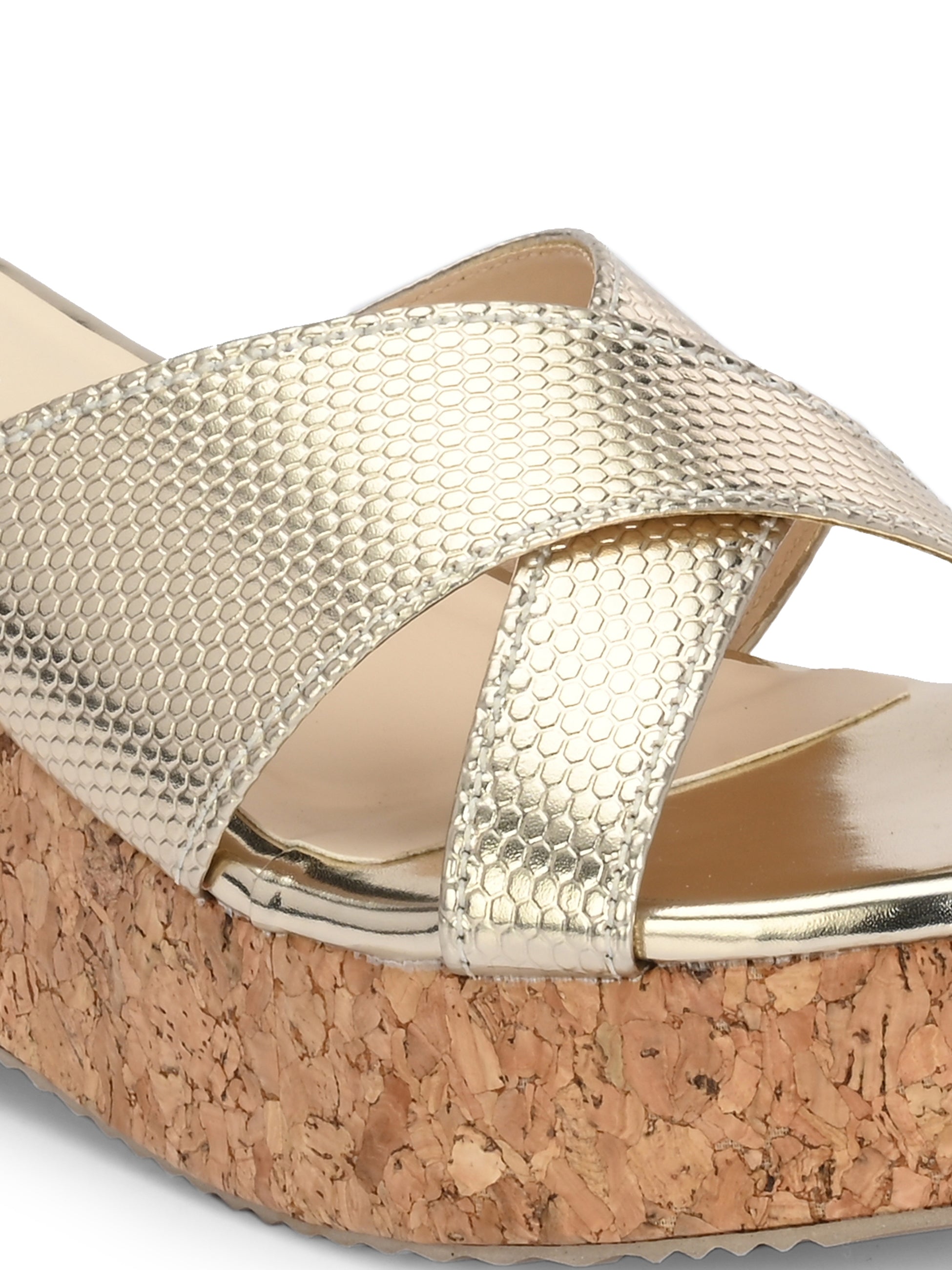 Criss-Cross Metallic Wedge Heels For Women